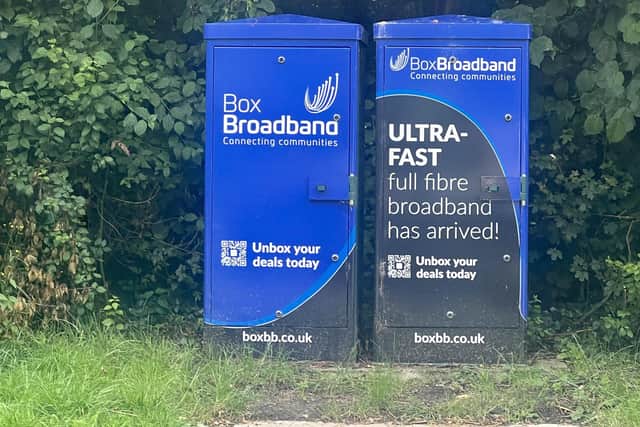 Some Box Broadband cabinets are painted bright blue. Photo: Eddie Mitchell