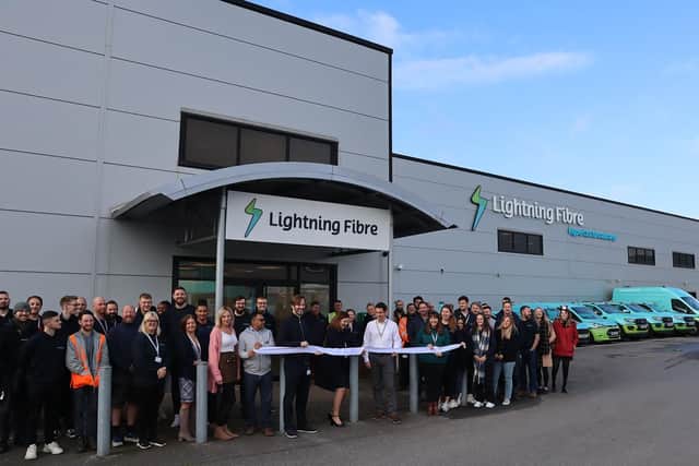 Ben Ferriman (CEO and founder) and MP Caroline Ansell officially open the Lightning Fibre Eastbourne HQ.