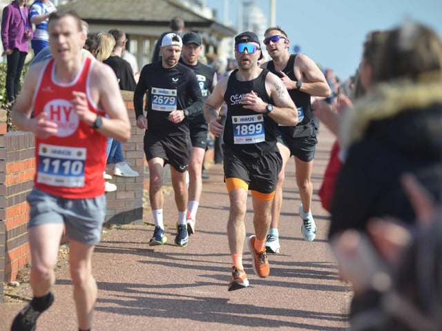 Images from the finish area at the 2026 Hastings Half Marathon