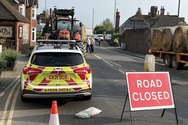 The A272 in Cowfold was temporarily closed yesterday
