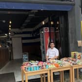 Sahin Saglam bought £100 worth of food from the local supermarket and left it on a table outside the restaurant, alongside a sign which read: ‘For people in need’. Photo: Crispy Cod