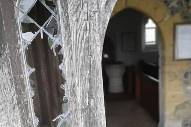 Damage done to the St Mary's porch. Photo: Mike Tristram.