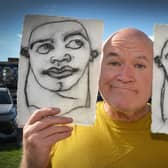 Artist Shaun Brosnan is raising money for Nepal flood victims by selling original charcoal drawings on handmade Indian cotton rag. Pic Justin L.