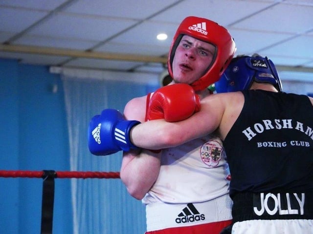 Action from Crawley's junior boxing squad at their annual blockbuster at the Goffs Park Social Club on Sunday. Picture by Max Spanner Photography
