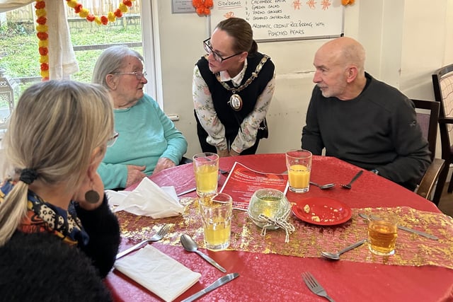 Haywards Heath town mayor Stephanie Inglesfield chats with residents and families