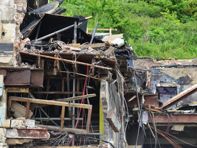 Demolition of former nightclub and amusement arcade in George Street, Hastings. Photo was taken on May 30 2023.