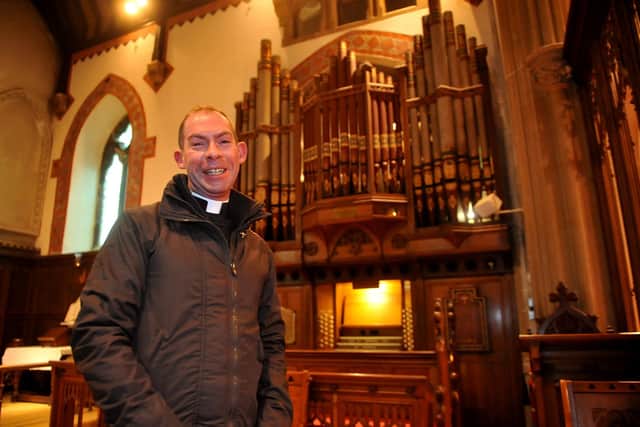 Father David at St John's Church, Burgess Hill. The church organ restoration work is nearing completion and they welcome any donations