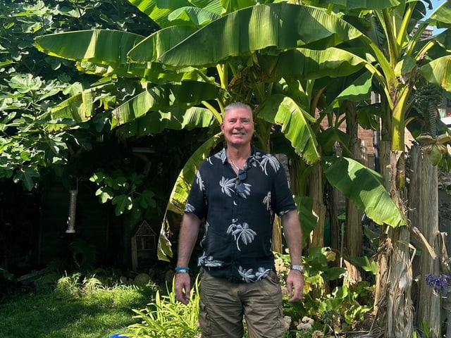 Barry Trevena with his banana tree