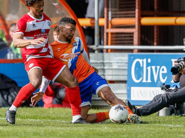 Action from Eastbourne Borough's final-day 3-2 win at Braintree - the Sports have stayed up with six points to spare