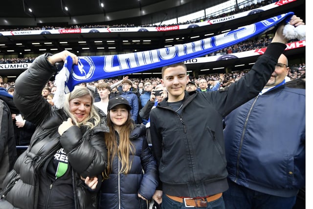 Brighton and Hove Albion fans at the match against Tottenham Hotspur (Photo by Jon Rigby):Brighton fans at the Premier League match at Spurs, Februaey 2024