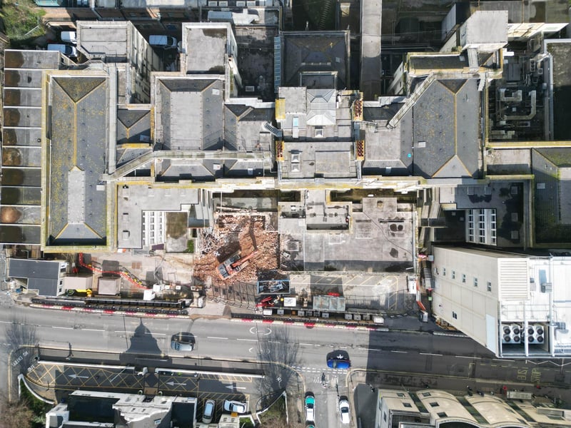Demolition work is continuing at the Royal Sussex County Hospital in Brighton to make way for a new Sussex Cancer Centre.