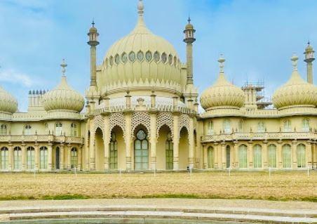 An extravagant former royal residence in Brighton, showcasing unique Indo-Saracenic architecture and lavish interiors