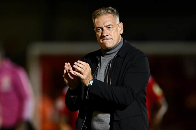 Crawley Town boss Scott Lindsey takes his team to Stockport this weekend. (Photo by Mike Hewitt/Getty Images)