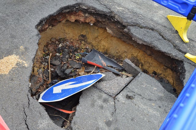 The sinkhole in Cooden Drive, Bexhill, near to the junction with South Cliff Avenue, pictured in February 2024, which East Sussex Highways said has since been repaired