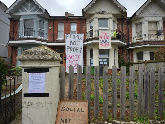 Protest to stop auction of social home in Hastings: Housing Rebellion at a property in Baldslow Road on July 25 2024.