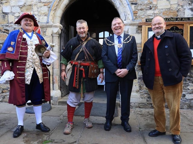 Gav Collins walked from Chichester to Rye dressed as a Saxon warrior. Pics Kt Bruce
