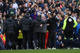 Both managers Roberto De Zerbi and Cristian Stellini were sent off at the Tottenham Hotspur Stadium. (Photo by Justin Setterfield/Getty Images)