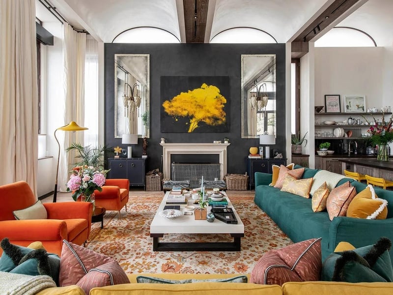 There is a fireplace situated in the living area