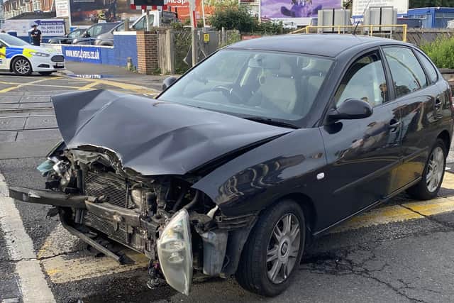 Police said a black Seat Ibiza (pictured) collided with a white Vauxhall Astra van on the level crossing. Photo: Eddie Mitchell