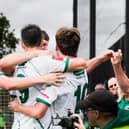 Bognor Regis Town players celebrate during the  a nine-goal thriller against Kingstonian on Saturday | Picture: Lyn and Trev Sports