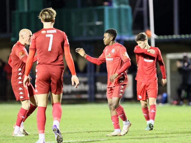 Action from Worthing FC's 1-1 draw at Chippenham in the National League South