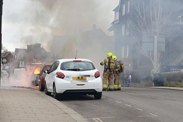 Car fire in Queen Street, Arundel. Photo: Arundel Sussex, Facebook