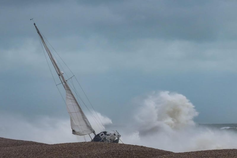 Grounded yacht. Pic by Brian Bailey