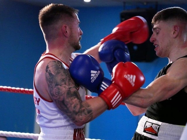 Action from Crawley's junior boxing squad at their annual blockbuster at the Goffs Park Social Club on Sunday. Picture by Max Spanner Photography
