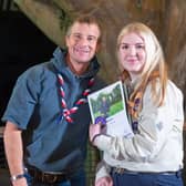 Millie Corney with Chief Scout, Bear Grylls