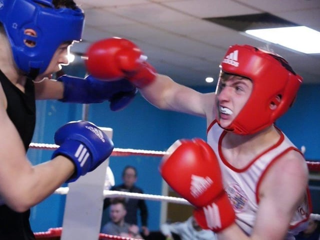 Action from Crawley's junior boxing squad at their annual blockbuster at the Goffs Park Social Club on Sunday. Picture by Max Spanner Photography