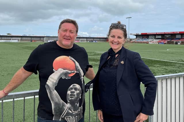 MP Caroline Ansell has met with the new owner of Eastbourne Borough FC to discuss the vision for the club ahead of the new season. Picture: Caroline Ansell