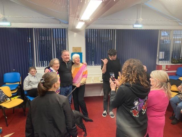 Comedians Chris McCausland and Jon Long with Sight Support Worthing volunteers and members at the charity's centre in Rowlands Road
