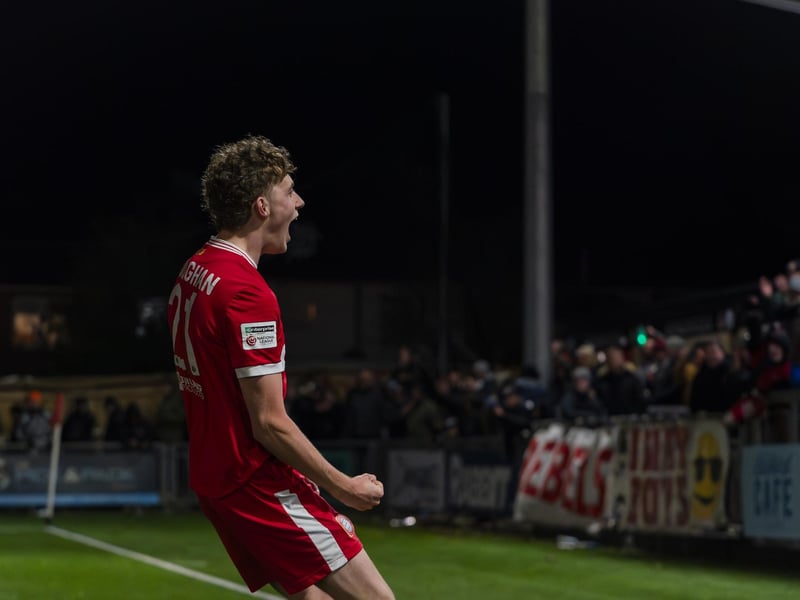 Brad Dolagan (21 Worthing FC) celebrates the win against Dorking Wanderers in the Enterprise National League South at Sussex Transport Community Stadium : Worthing v Dorking Wanderers, National League South