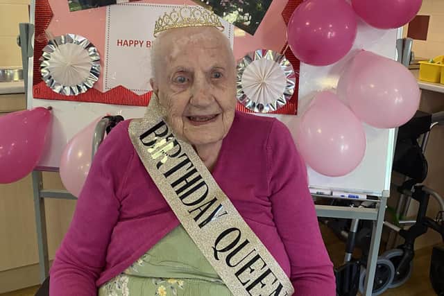 Marjorie Rutter celebrating her 102nd birthday at Croft Meadow in Steyning