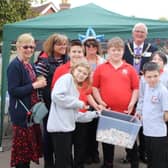 Mayor with students and families at the coronation fete