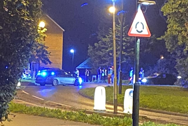 The Ifield Avenue roundabout was partially closed, with cones blocking the road, whilst emergency crews dealt with an incident outside the Apple Tree Centre.
