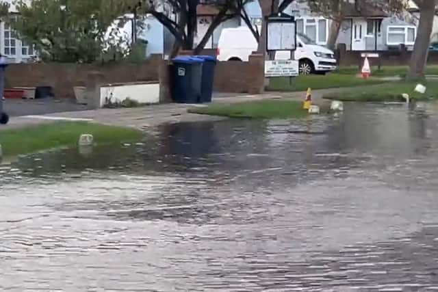 Video footage taken in Lancing’s West Beach estate shows heavy floodwater on the road on Wednesday evening (November 1) – before the worst of the storm. (Still photo from video courtesy of Eddie Mitchell)