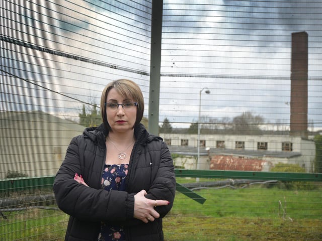 Public gathering by the gates of the Northeye site in Bexhill on Saturday April 1. Event organiser Lisa Marchant.