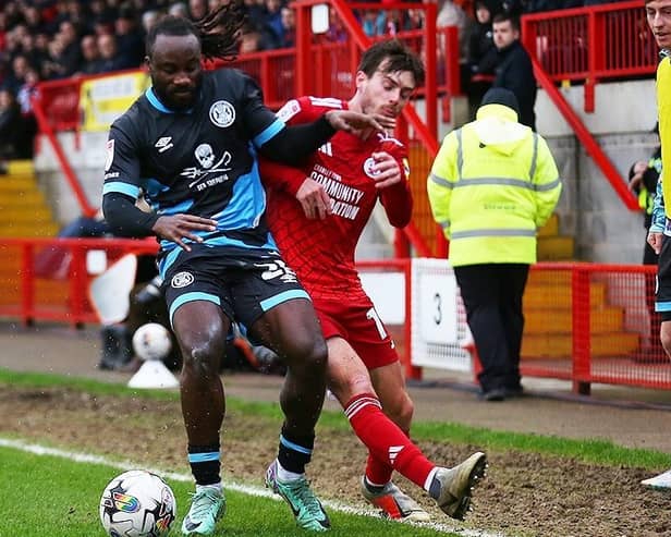 Crawley Town's new signing Jeremy Kelly in action against Forest Green Rovers at the Broadfield Stadium | Picture: Natalie Mayhew/Butterfly Football