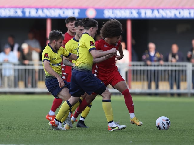 Action from Worthing's National League South clash at home to Farnborough at Woodside Road