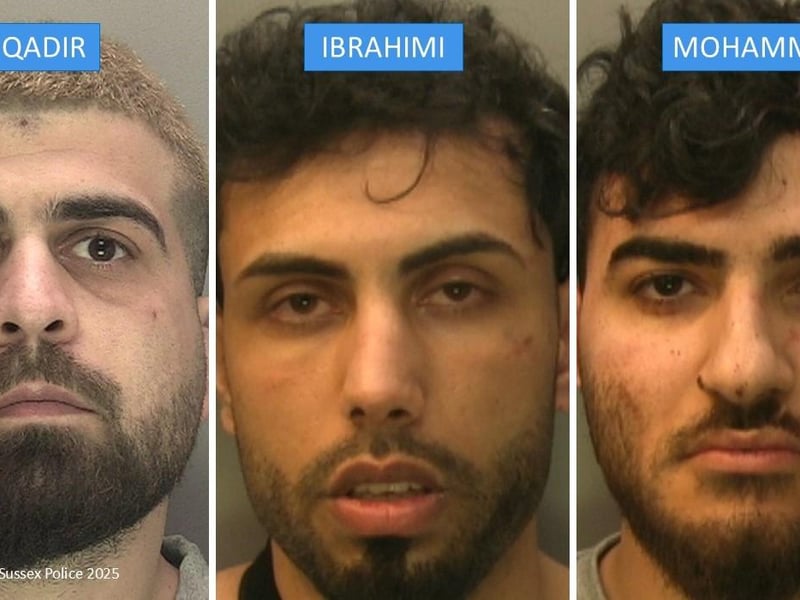 Three men have been sentenced following a brawl in a busy high street. In the afternoon of April 2, 2024, multiple men were reported to be involved in an altercation with weapons in Station Road and Franklin Road, Portslade. One of the perpetrators were seriously injured during the violence, suffering a large wound to their arm. Officers attended and between April 2 and April 4, nine people were arrested in connection with the police investigation. Two were later released without charge. Six of the men were charged on April 4 and appeared at Brighton Magistrates Court. Kosar Banaee, 20, from Brighton, was charged with violent disorder and remanded in custody. He was later released on court bail. Hogr Banaee, 24, from Hove, was charged with violent disorder and possession of an offensive weapon. He was remanded in custody, but later released on court bail. Kozheen Banaee, 24, from Brighton, was charged with violent disorder, possession of an offensive weapon and grievous bodily harm with intent. He was remanded in custody, but later released on court bail. Ali Husseini, 20, from Brighton, was charged with violent disorder and bailed with strict conditions. Ayob Mohammed, 21, of Western Road, Brighton, was charged with violent disorder and possession of an offensive weapon and remanded in custody. He was later released on court bail. Sardam Qadir, 31 of Blacksail Walk, Oldham, was charged with violent disorder and possession of an offensive weapon and bailed with strict conditions. On April 5, Sarbast Ibrahimi, 25, of Westry Close, Norfolk, was also charged with violent disorder and possession of an offensive weapon. He appeared at court the following day where he was remanded in custody, but later released on court bail. The case went to trial at Brighton Crown Court in November 2024, where Kosar Banaee, Hogr Banaee, Kozeen Banaee, and Husseini were acquitted. Three men, Mohammed, Qadir and Ibrahimi, were all found guilty of their involvement and were released on bailed ahead of their sentencing. On