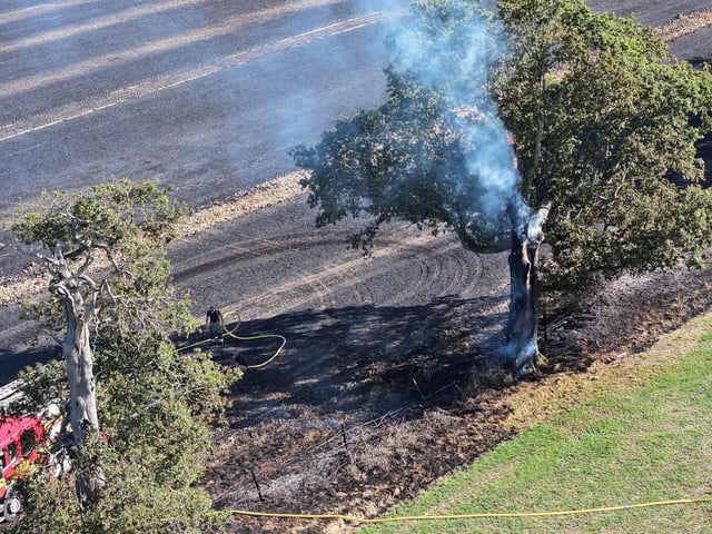 West Sussex Fire and Rescue Service said – at 3.40pm on Saturday – that crews were ‘dealing with a fire in a field’. It was reported close to West Chiltington Lane, near Coneyhurst.