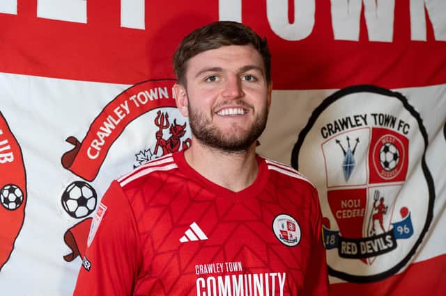 Laurence joined Crawley Town on loan from Chesterfield in August and was immediately introduced to the side for Crawley’s 3-3 away at Stockport County, where the defender impressed with a solid defensive performance and an impressive strike to score his first of two Crawley goals. Picture: CTFC
