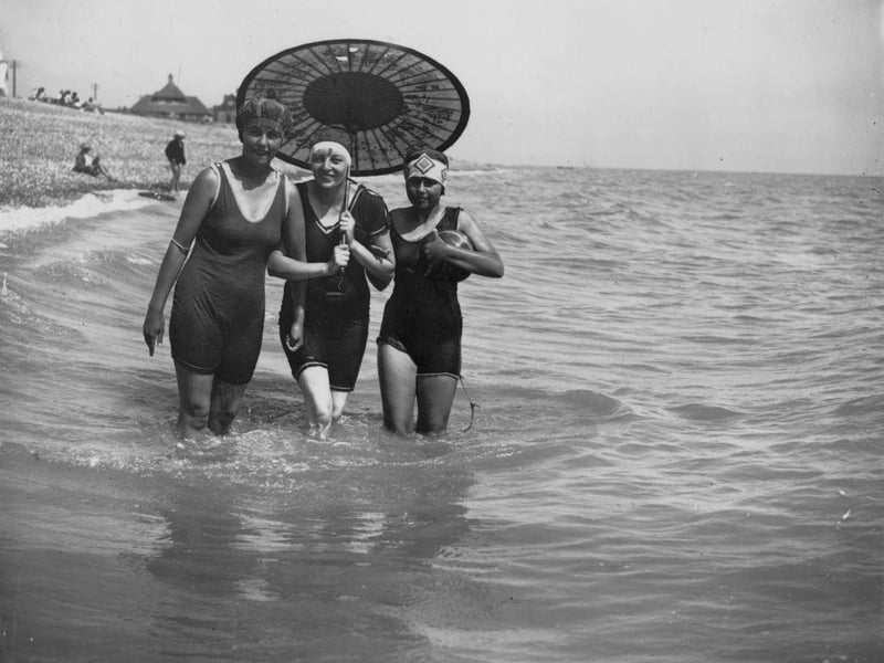 Keeping cool in the sea during a heatwave at Bexhill on 24th July 1928.
