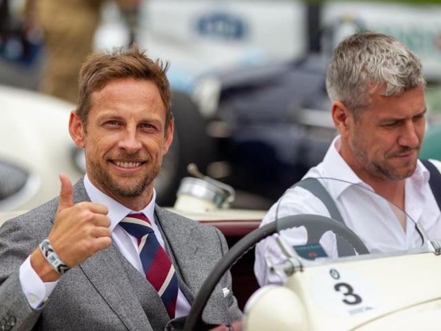 Jenson Button and Ant Anstead in Stirling Moss Tribute Parade 2021