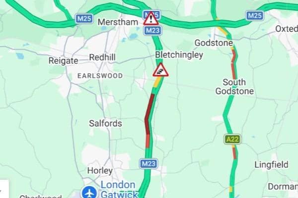 A lane on the M23 near Gatwick has closed due to a ‘stalled vehicle’
