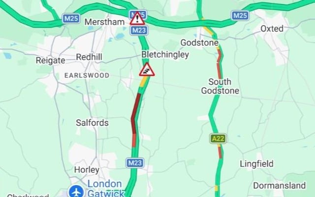 A lane on the M23 near Gatwick has closed due to a ‘stalled vehicle’