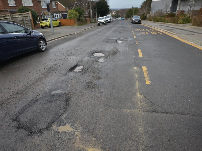 Buckhurst Road potholes and uneven road surface in Bexhill.