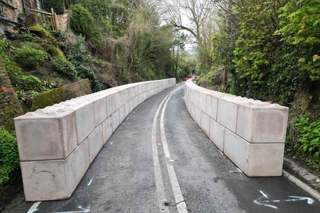 Concrete blocks have been placed either side of the A29 in Pulborough following a landslide on December 28