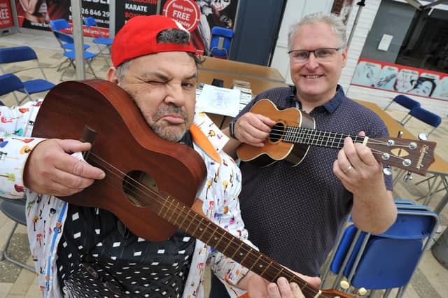 Mark Lake from Bognor Regis, right, ran a ukulele workshop